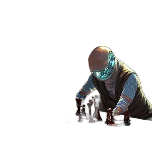 robot, weapon, mask, staff, concept art, cyberpunk, 3d render, pixel art transparent PNG cut-out