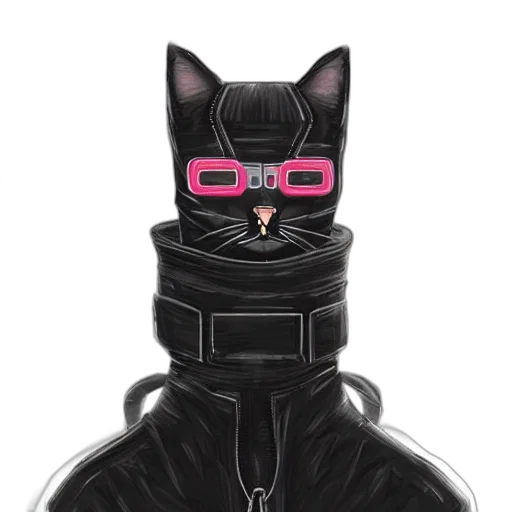 bottle, mask, cyberpunk, concept art, 3d render, cat, wearing, suit transparent PNG cut-out