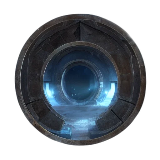 weapon, robot, sword, mask, concept art, 3d render, outer space, blue transparent PNG cut-out