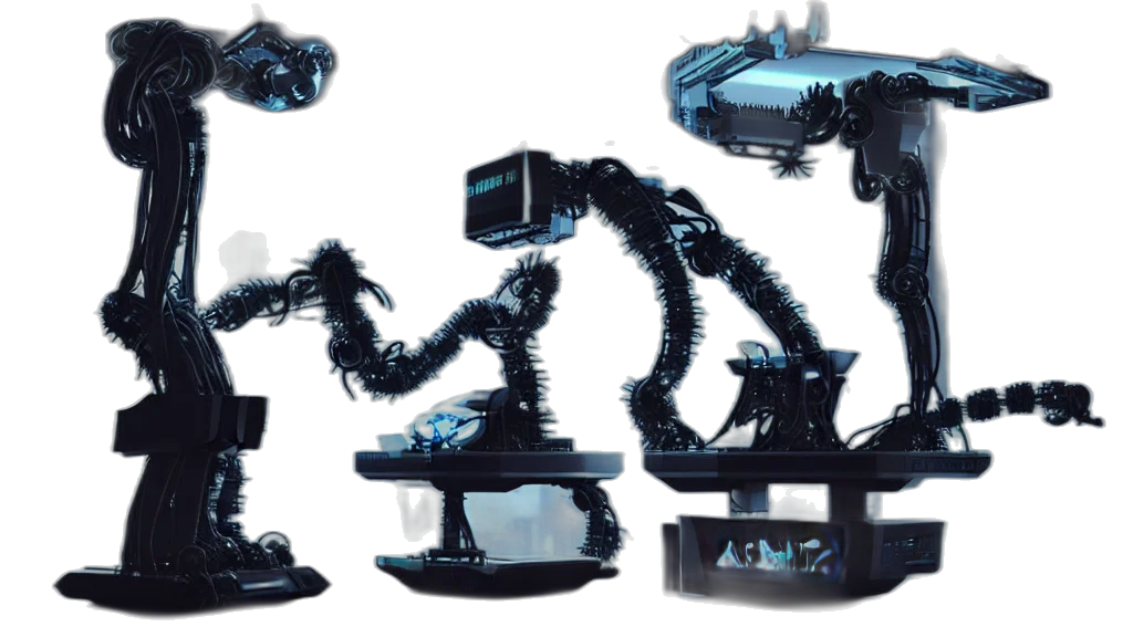 robot, concept art, 3d render, cyberpunk, pixel art, monochrome, bladerunner, complex transparent PNG cut-out