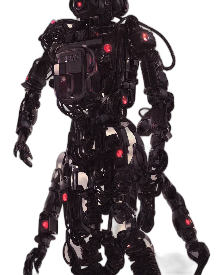 robot, creature, staff, animal, cyberpunk, concept art, 3d render, dark transparent PNG cut-out