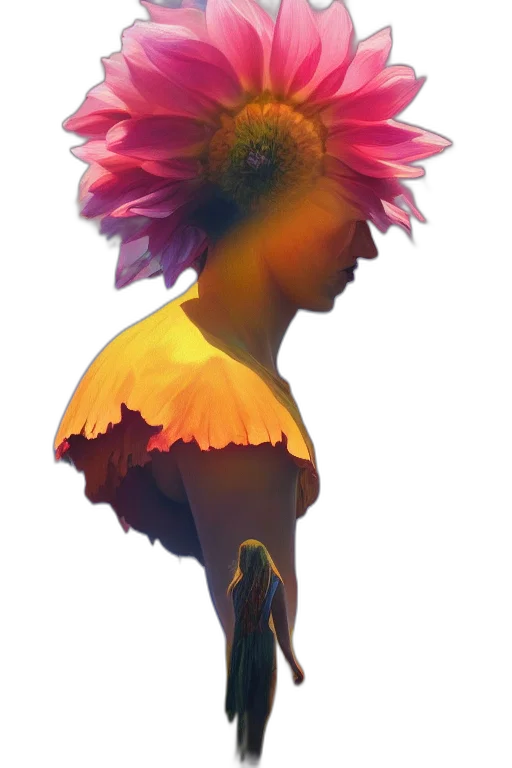 flower, crown, dress, face, concept art, watercolor, fantasy art, photorealistic transparent PNG cut-out