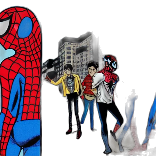 concept art, comic book art, 3d render, cartoon, city street, spider, man, meets transparent PNG cut-out