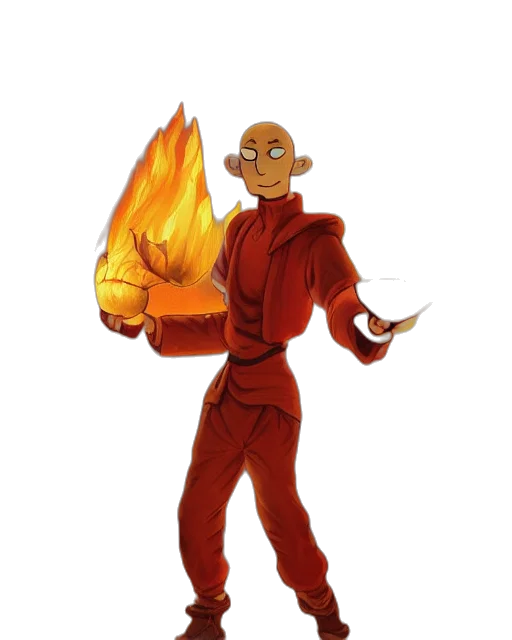 staff, jacket, concept art, pixel art, cartoon, fantasy art, fire, red transparent PNG cut-out