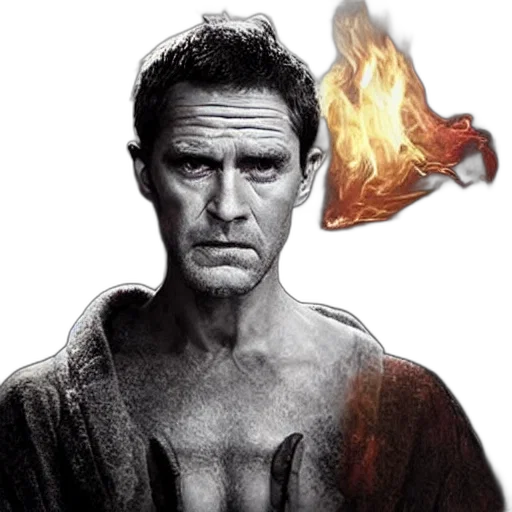 comic book art, photorealistic, concept art, fire, actor, became, both, god transparent PNG cut-out