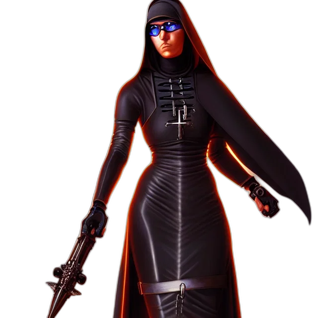 staff, weapon, concept art, 3d render, fantasy art, cyberpunk, nun, warrior transparent PNG cut-out