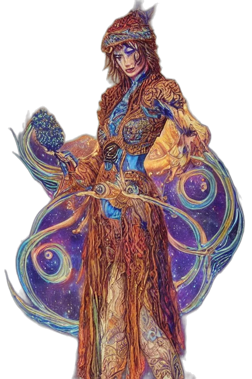 staff, dress, dragon, fantasy art transparent PNG cut-out