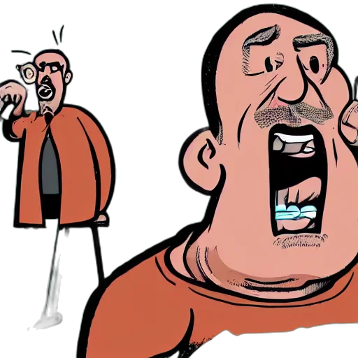 face, staff, cartoon, concept art, comic book art, angry, man, spitting transparent PNG cut-out