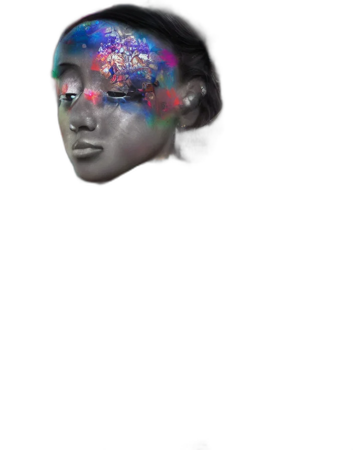 face, mask, crown, hat, vaporwave, photorealistic, concept art, 3d render transparent PNG cut-out