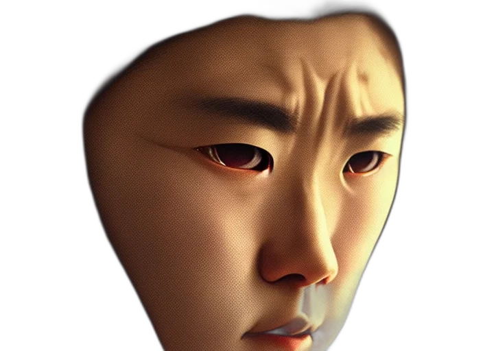 face, mask, robot, creature, photorealistic, 3d render, concept art, vaporwave transparent PNG cut-out
