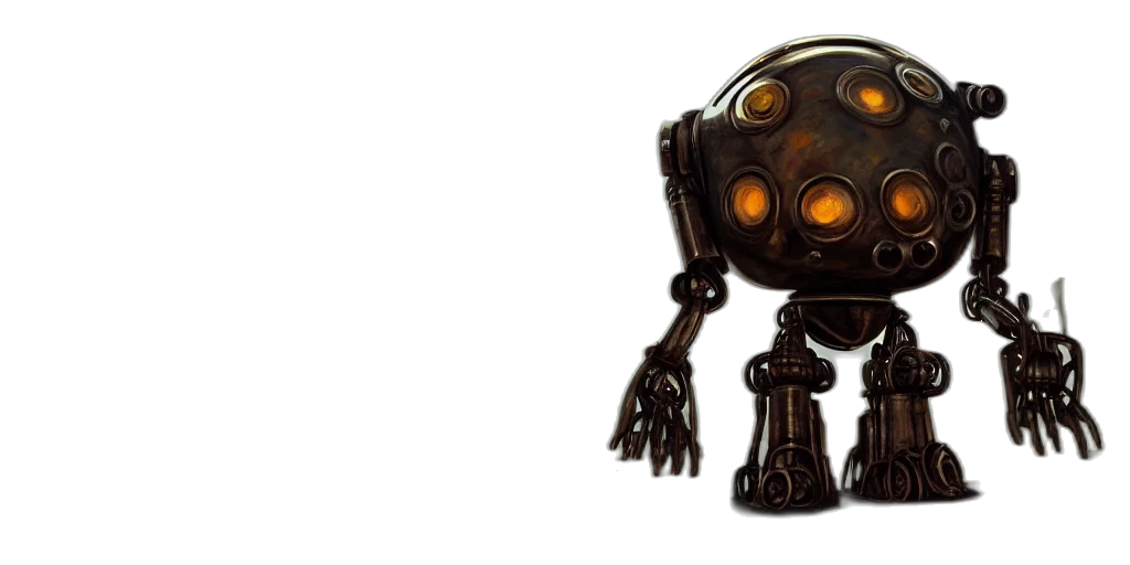 robot, concept art, 3d render, tarnished, chrome, conical, drills, matte transparent PNG cut-out