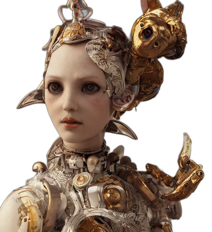robot, crown, jewelry, mask, concept art, fantasy art, 3d render, photorealistic transparent PNG cut-out