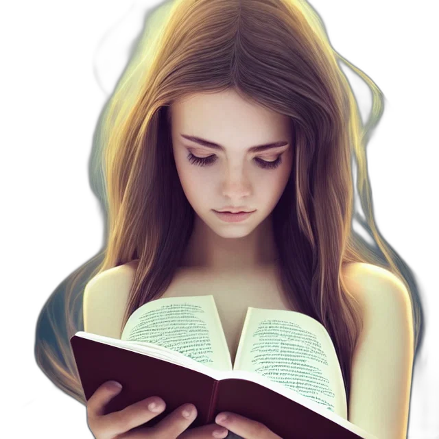 fantasy art, photorealistic, comic book art, oil painting, beautiful, girl, reading, book transparent PNG cut-out