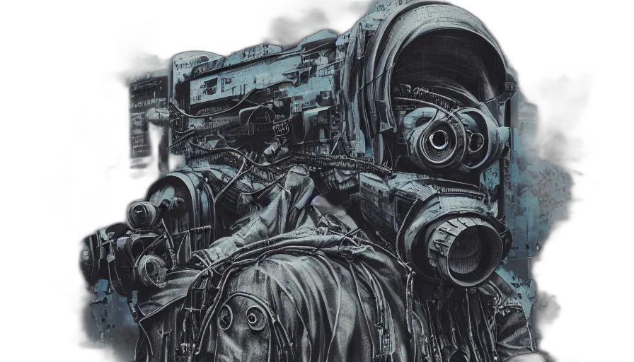 weapon, robot, car, jacket, comic book art, concept art, cyberpunk, watercolor transparent PNG cut-out