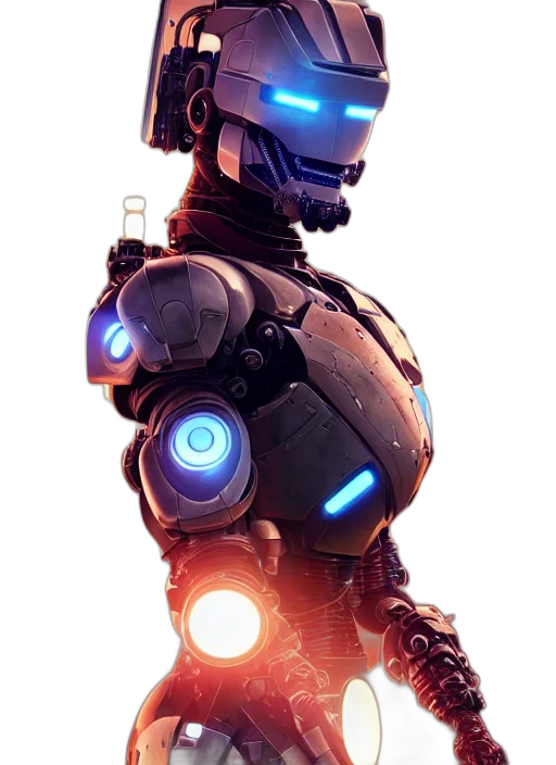 robot, concept art, cyberpunk, 3d render, comic book art, blue, portrait, robocop transparent PNG cut-out