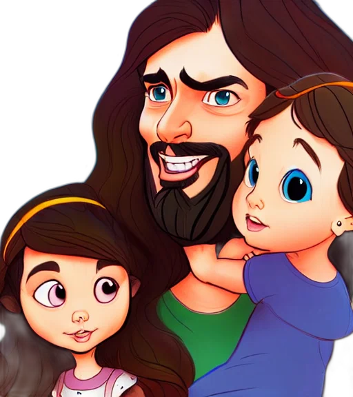 cartoon, photorealistic, comic book art, concept art, long, haired, bearded, father transparent PNG cut-out