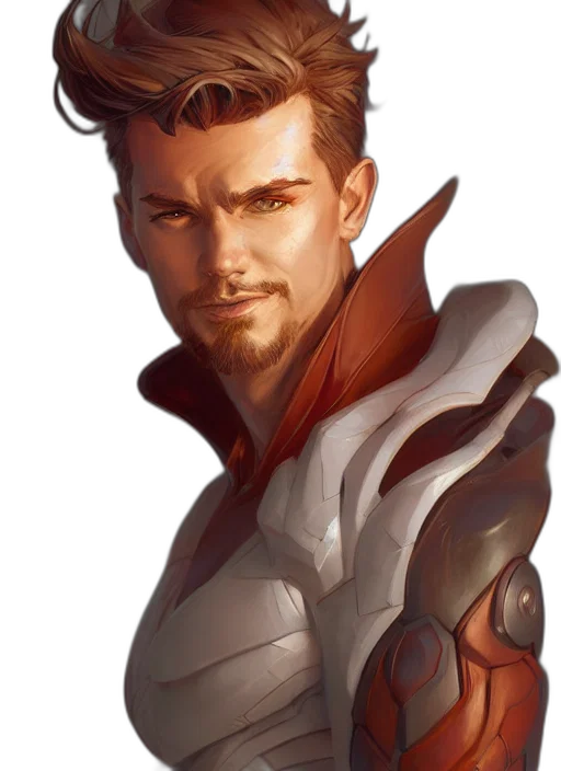 face, jacket, staff, concept art, fantasy art, comic book art, cyberpunk, red transparent PNG cut-out