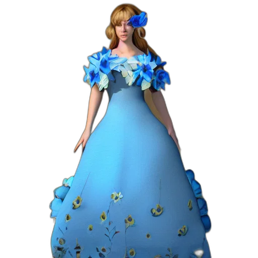 dress, 3d render, concept art, photorealistic, fantasy art, anna, flower, princess transparent PNG cut-out