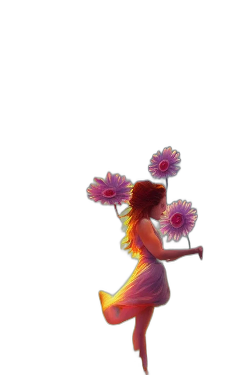 flower, dress, umbrella, staff, concept art, 3d render, pixel art, fantasy art transparent PNG cut-out