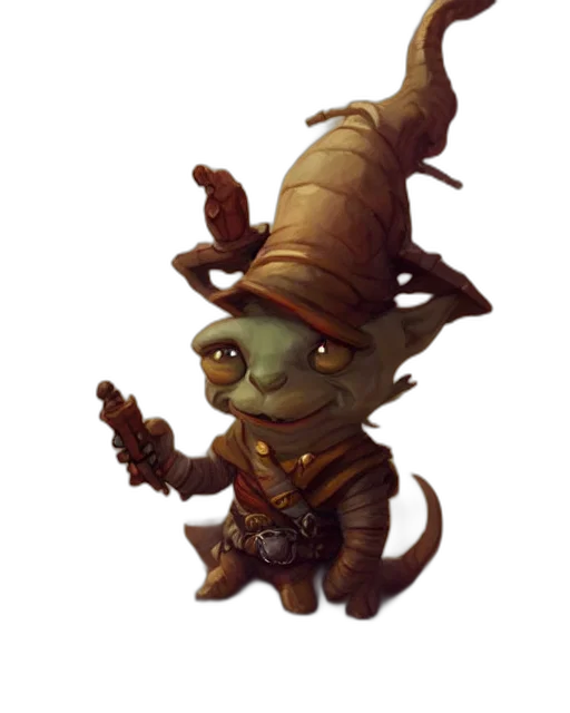 staff, hat, creature, concept art, fantasy art, pixel art, 3d render, cute transparent PNG cut-out