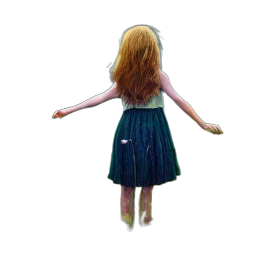 dress, hair, staff, creature transparent PNG cut-out