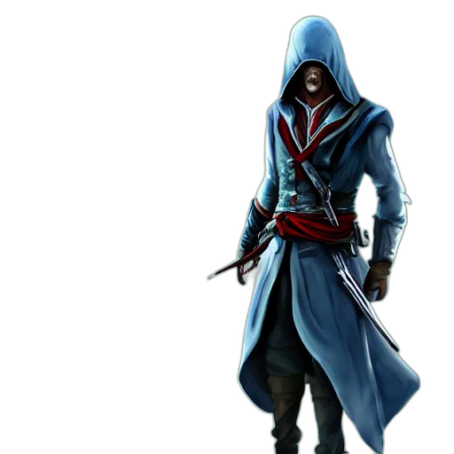 jacket, sword, mask, staff, concept art, fantasy art, 3d render, pixel art transparent PNG cut-out