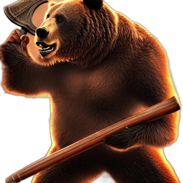 staff, animal, concept art, fantasy art, 3d render, photorealistic, bear, warrior transparent PNG cut-out