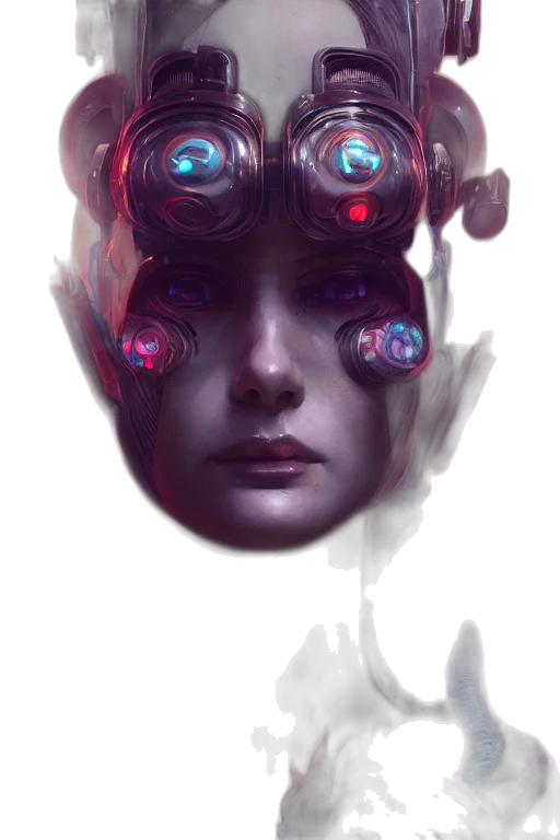 robot, mask, face, creature, cyberpunk, concept art, fantasy art, 3d render transparent PNG cut-out