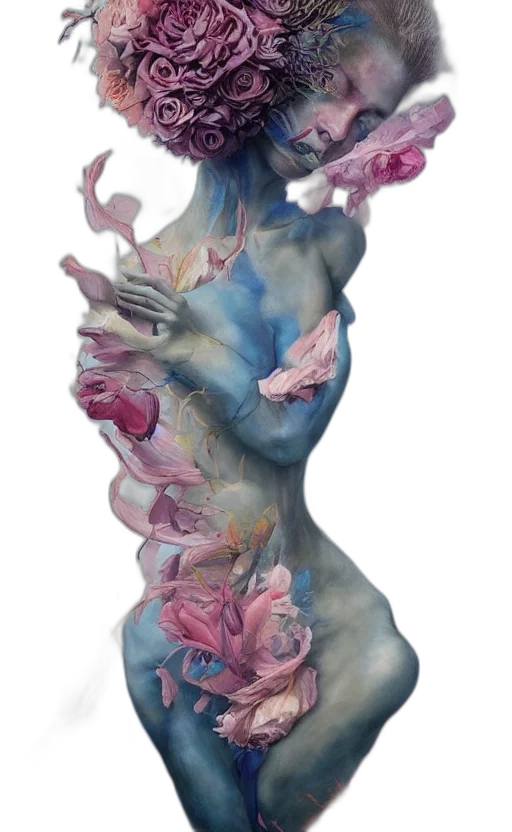 dress, flower, mask, jewelry, fantasy art, watercolor, concept art, photorealistic transparent PNG cut-out