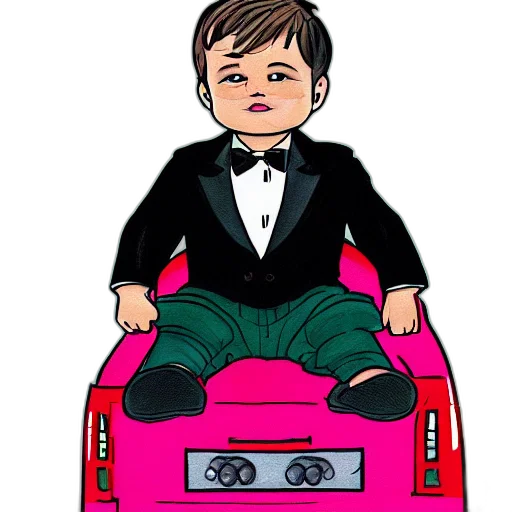 car, cartoon, concept art, pixel art, portrait, smug, baby, tuxedo transparent PNG cut-out
