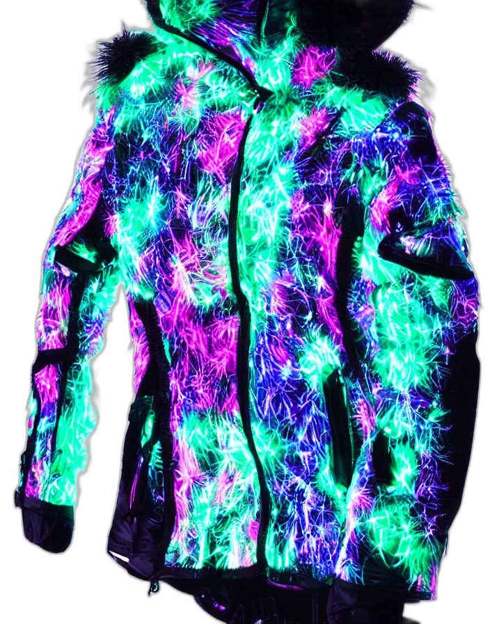 jacket, dress, vaporwave, cyberpunk, neon lights, neon, colorful, dark transparent PNG cut-out