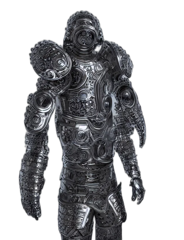 robot, staff, sword, mask, concept art, 3d render, fantasy art, comic book art transparent PNG cut-out