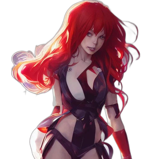 dress, concept art, fantasy art, comic book art, anime, red, dark, cool transparent PNG cut-out