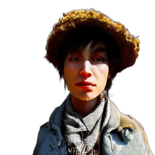 hat, jacket, face, staff transparent PNG cut-out