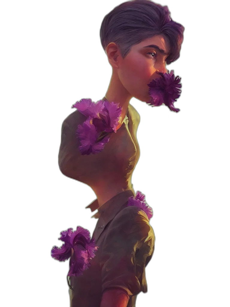 face, flower, dress, crown, concept art, fantasy art, watercolor, photorealistic transparent PNG cut-out