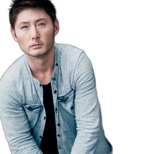 jacket, face, photorealistic, photoshoot, japanese, jensen, ackles, soft transparent PNG cut-out
