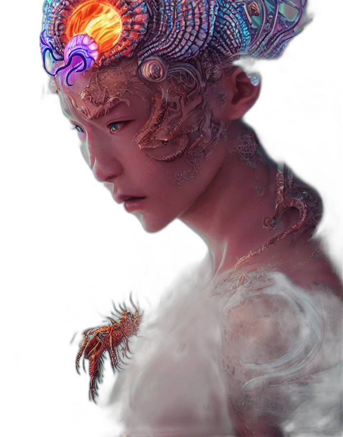 crown, dragon, mask, creature, fantasy art, concept art, cyberpunk, photorealistic transparent PNG cut-out