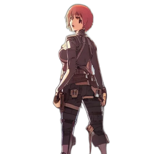 jacket, weapon, staff, robot, concept art, cyberpunk, pixel art, anime transparent PNG cut-out