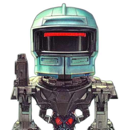 robot, weapon, concept art, vaporwave transparent PNG cut-out