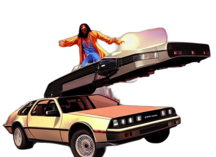 car, concept art, vaporwave, vfx, art, african, jesus, riding transparent PNG cut-out