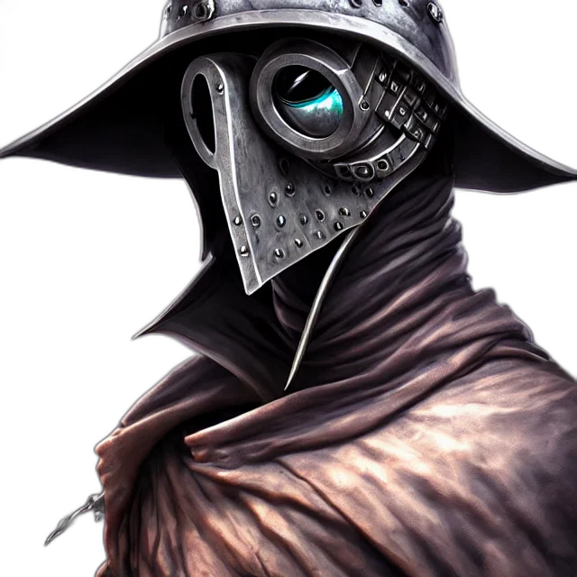 mask, robot, staff, face, concept art, fantasy art, cyberpunk, comic book art transparent PNG cut-out