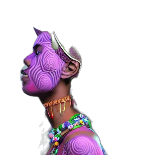 mask, jewelry, crown, dress, 3d render, concept art, vaporwave, fantasy art transparent PNG cut-out