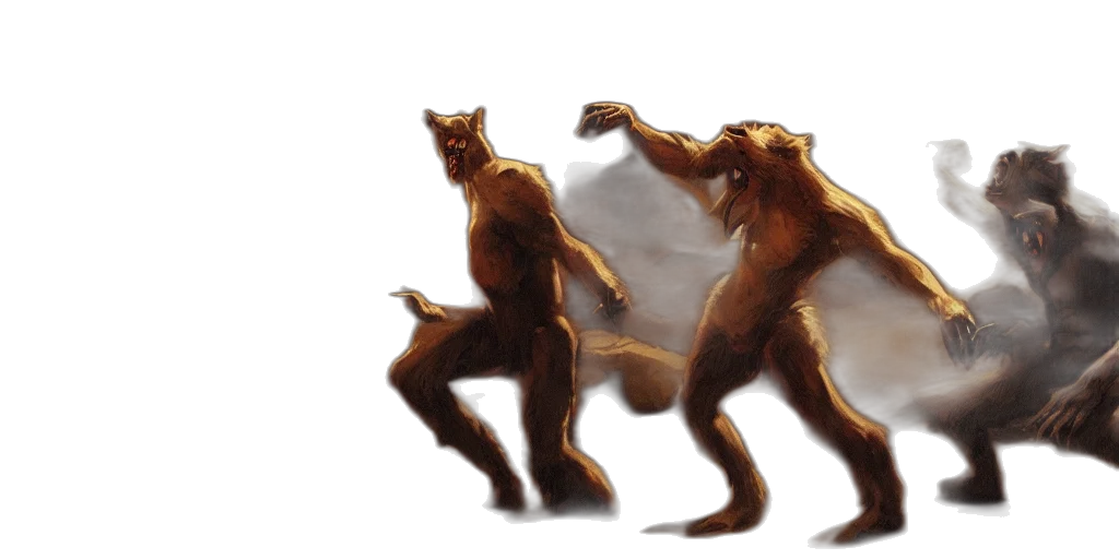 concept art, fantasy art, 3d render, photorealistic, werewolf, fighting, vampire, style transparent PNG cut-out