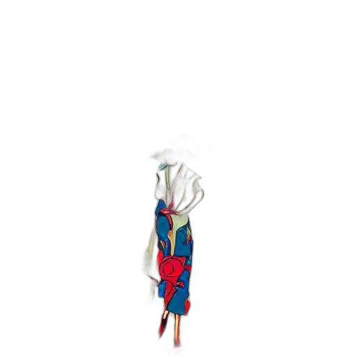 dress, umbrella, jacket, staff, 3d render, concept art, pixel art, colorful transparent PNG cut-out