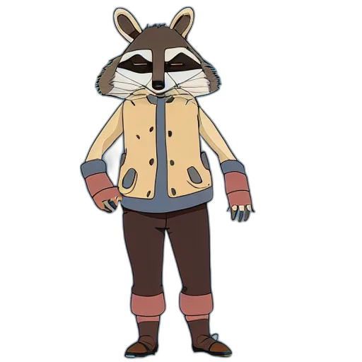 jacket, animal, creature, staff, concept art, cartoon, pixel art, 3d render transparent PNG cut-out