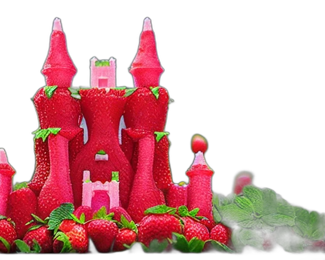 crown, food, 3d render, concept art, photorealistic, red, strawberry, castle transparent PNG cut-out