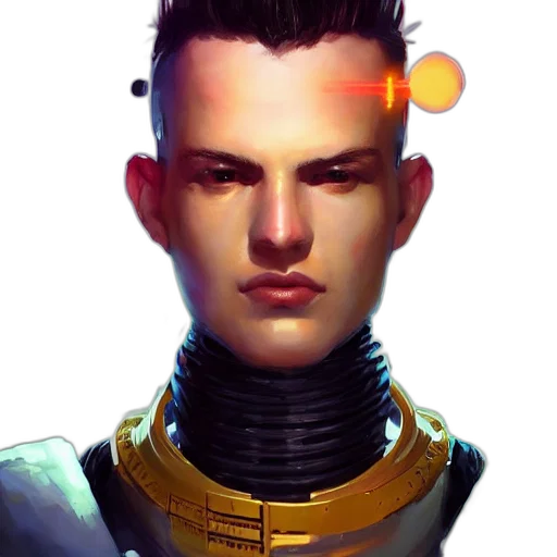 robot, face, staff, cyberpunk transparent PNG cut-out