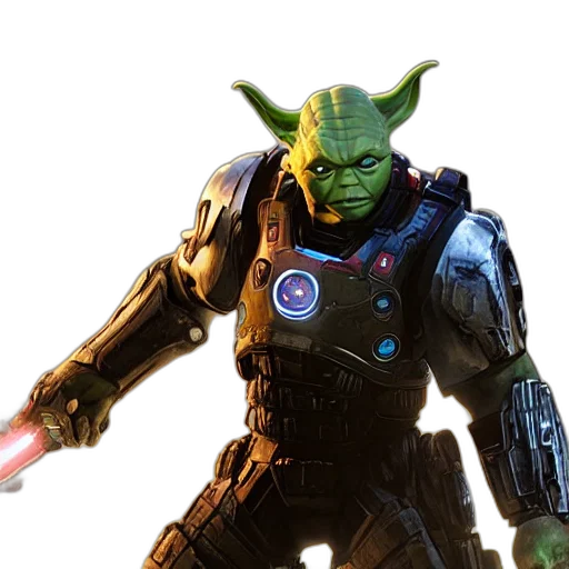3d render, concept art, yoda, ironman transparent PNG cut-out