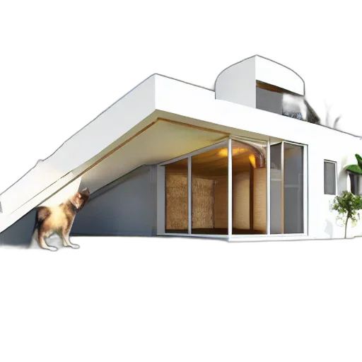 3d render, photorealistic, concept art, cat, shaped, house, architectural, render transparent PNG cut-out