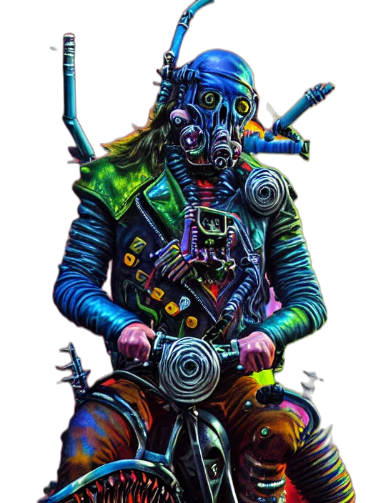 robot, jacket, staff, mask, cyberpunk, concept art, comic book art, fantasy art transparent PNG cut-out